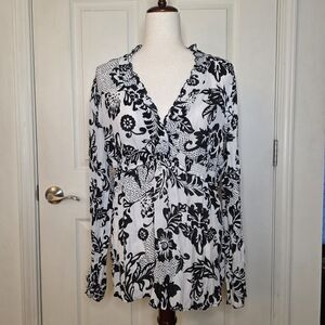 Worthington Black & White Sheer Floral Blouse